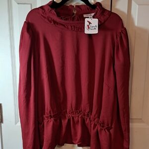 NWT  Perfectly Priscilla Crimson Ruffled Women's Blouse